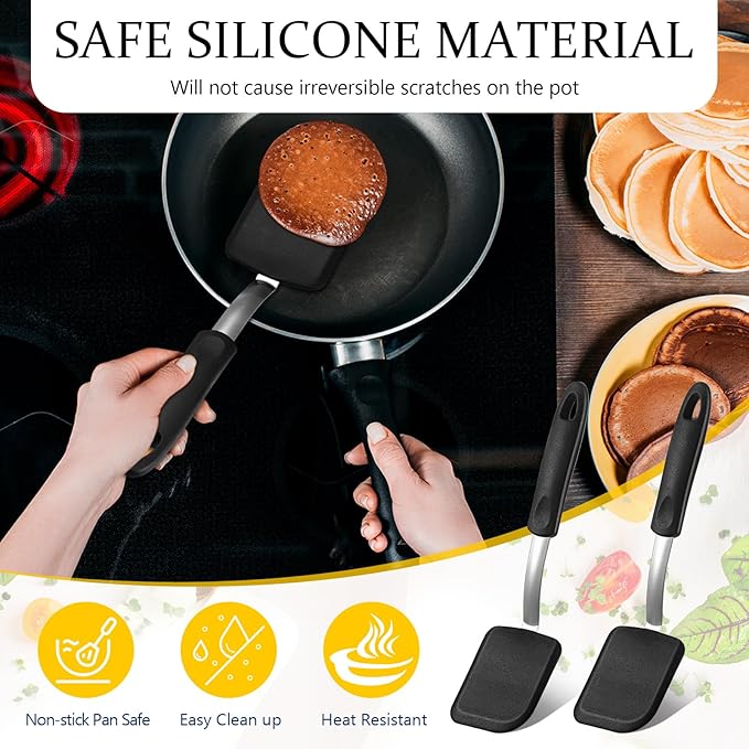 Silicone Cookie Spatula Turner 2 Pack Mini Brownie Spatula Flexible Kitchen Small Silicone Turner for Nonstick Cookware Heat Resistant No Scratch Flipper for Egg(Solid Flat,Black)