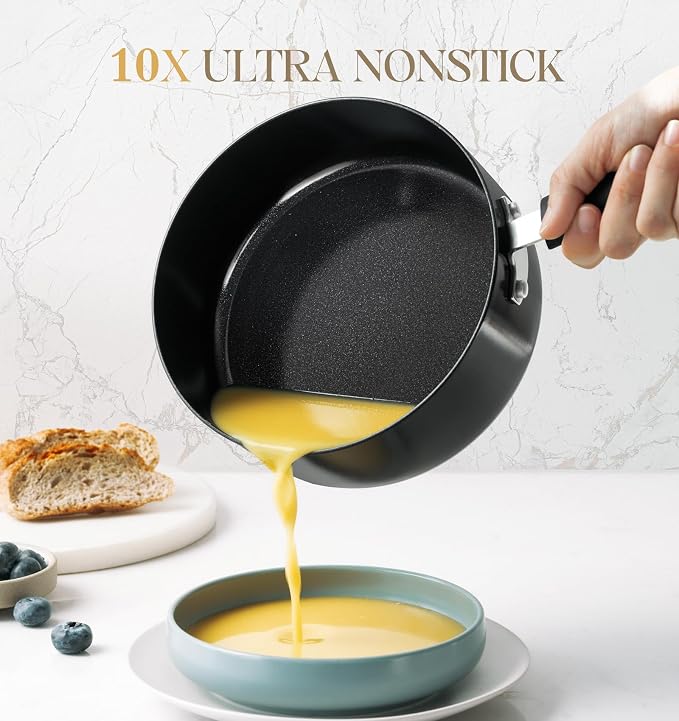 MICHELANGELO Nonstick Saucepan with Lid, Ceramic Sauce Pan Sets, Easy to Clean Sauce Pans, Multi-Purpose Cooking Pots, 1QT, Black