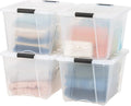 IRIS USA 4-Pack 54 Quart Storage Bins with Lids, Clear | Transparent design makes contents easy to find. Perfect for moving, blankets, clothing, and garage storage. Nestable design
