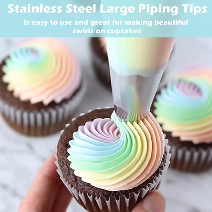 Hendiy 3 Pieces Stainless Steel 9FT Large Churro Piping Tip Set | Churro Maker Icing Tips, Pastry Tips for Cake Decorating, 20Pcs Disposable Piping Bags