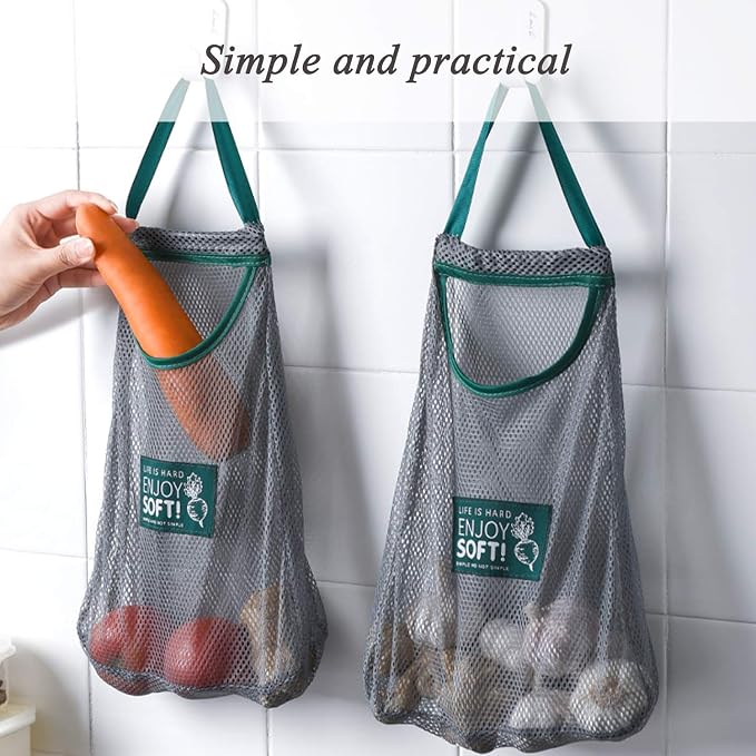 dierjueyers 2PCS Household Kitchen Storage Net Bag,Reusable Shopping Bag,Hanging Storage Bag for Fruit and Vegetable Onion Garlic Potatoes and tomatoes (2)