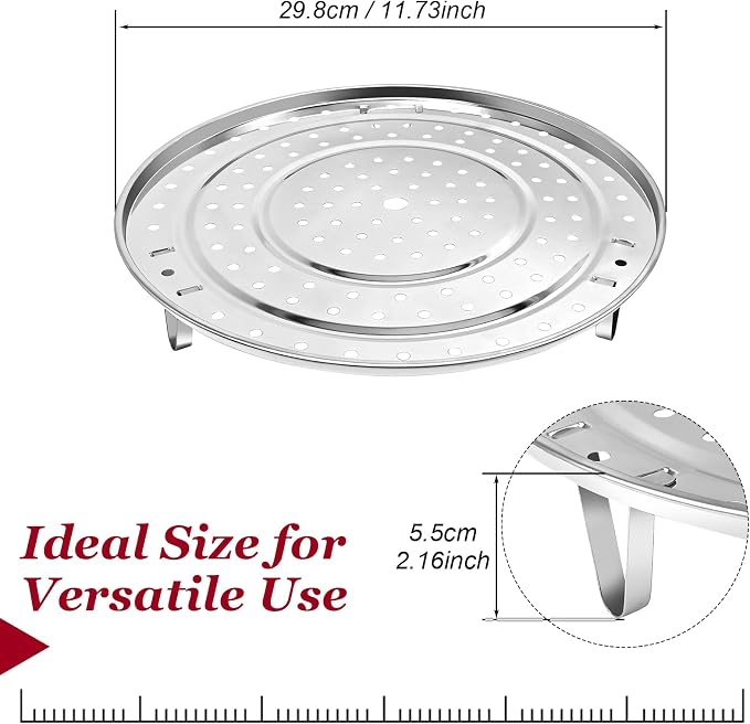 Steamer Rack for Pots, 11.8 inch 304 Stainless Steel Steamer Insert for Pot with Removable Legs, Steaming Rack for Vegetables, Dumplings, Tamales, Seafood