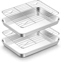 TeamFar Stainless Steel Toaster Oven Pan with Rack Set, 9"x7"x1" | 2 Pans + 2 Racks, Toaster Oven Baking Pan Tray with Cooling Rack for Cooking, Non-Toxic & Rust Proof, Dishwasher Safe