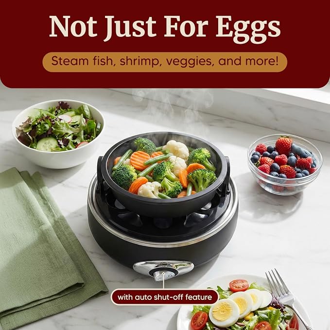 Elite Gourmet EGC007CHC Rapid Egg Cooker, 7-Egg, Charcoal Grey | Poaches, makes omelets, cooks easy-to-peel hard, medium, soft-boiled eggs - auto shut-off, alarm, 16-recipe booklet included