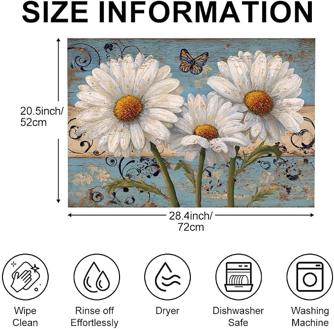 Daisy Garden Washer Dryer Top Cover Mat 28.35x20.47 in | Heat Resistant Cooktop Protector Mat with Non-Slip Backing, Scratch Protection and Countertop Drying Mat.