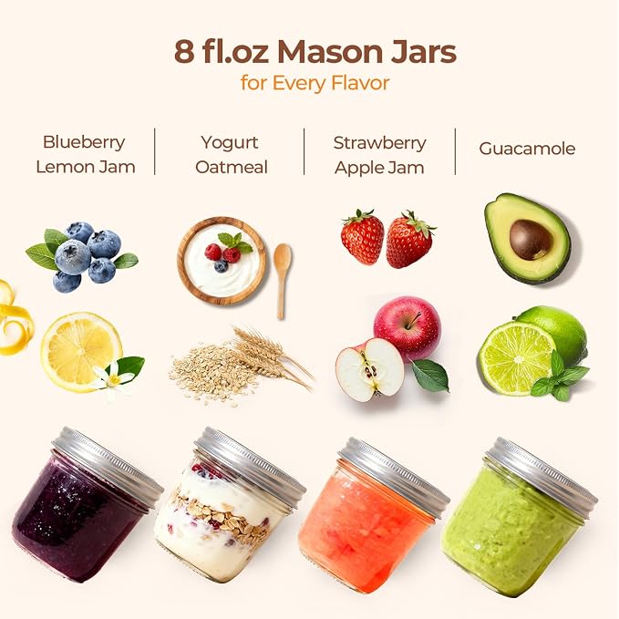 ComSaf 8 oz Wide Mouth Mason Jars Bulk Set, 12 Pack Small Jars with Lids | BPA-Free,Half-Pint Portion, Chunky Salsa, Overnight Oats, Party Favors, Meal Prep, DIY Candles, For Big Canning Project