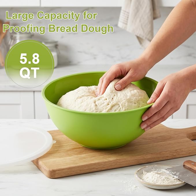 BoxedHome BPA Free Plastic Round Mixing Bowl with Lids, 12 Pack Nesting Bowls with Lids Set, Microwave and Dishwasher Safe Prep & Serving Bowls Great for Mixing, Baking, Serving (Light Green, 12pcs)