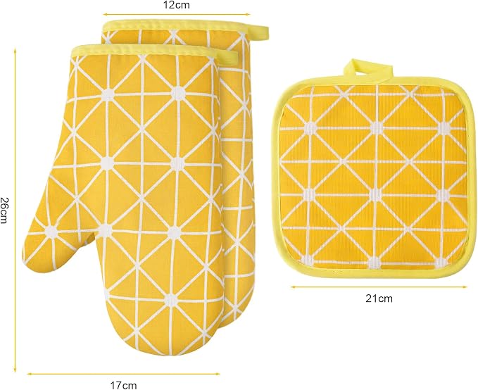 AUAUY Oven Mitts and Potholders BBQ Gloves-Oven Mitts and Pot Holders with Recycled Infill Silicone Non-Slip Cooking Gloves for Cooking Baking Grilling (6-Piece Set,Yellow) | Cooking Gloves and Hot Pads Baking Mittens BBQ Gloves, Top Kitchen Gadgets, N...