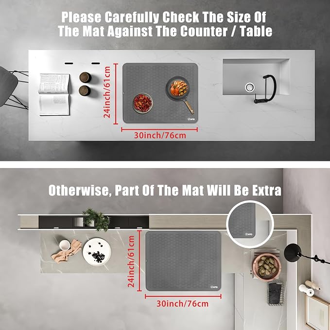 Extra Large 30x24 Inch Silicone Dish Drying Mat for Rack & Kitchen Counter | Easy Clean Silicone Drying Mat for Kitchen Counter , Non-Slip Dish Drain Mat , Heat Resistant Silicon Dish Mat , Gray , SAPID