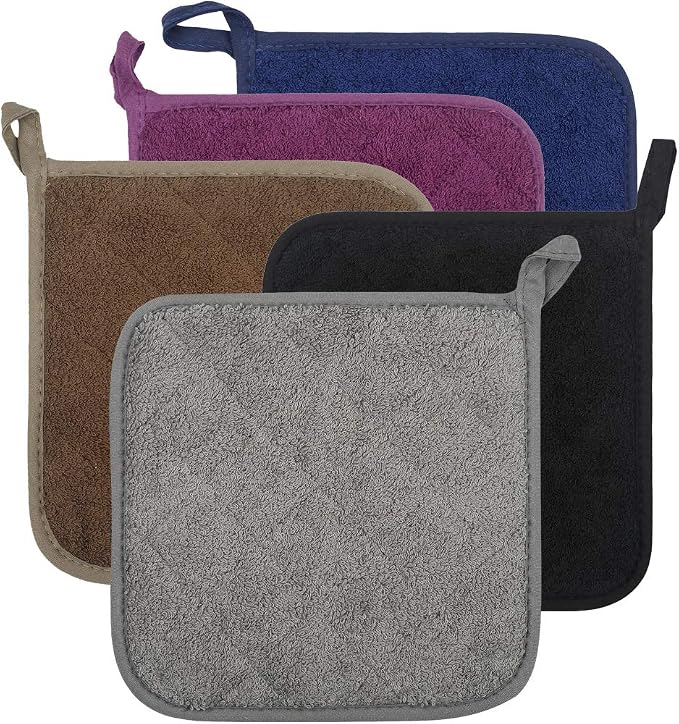 Pot Holders for Kitchen, 100% Cotton Terry Pot Holder Set of 5, Multi Color Hot Pads for Cooking, Baking, Hot Dishes and Countertop Protection