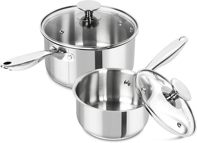 MICHELANGELO Stainless Steel Saucepan Set, 1QT & 3QT Saucepans with Lids, Nonstick Sauce Pan with Lid, Stainless Steel Pot Set 4 Pieces, Dishwasher Safe, Induction Compatible