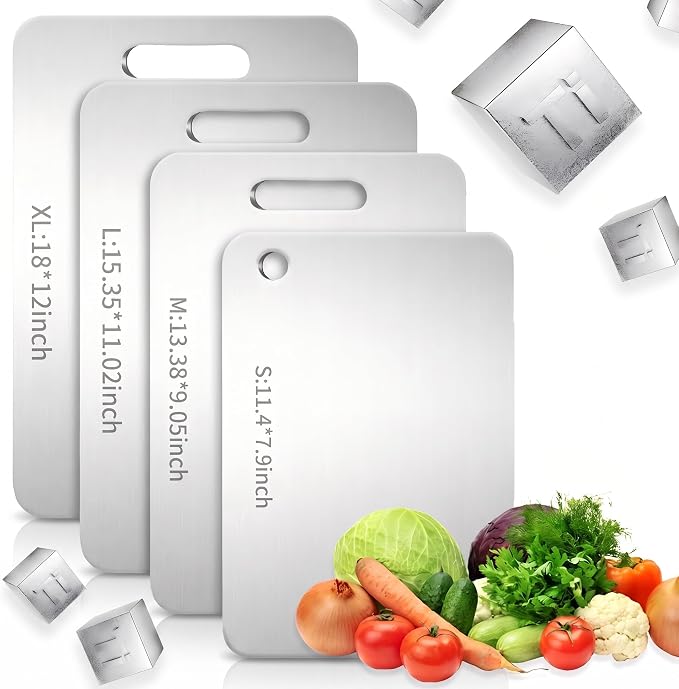 Katori Titanium Cutting Board for Kitchen, 100% Pure Titanium Chopping Board, Double Sided Food Grade Cutting Boards, Hygienic & Durable, Dishwasher Safe, Ideal for Meat, Vegetables & Fruits (M+L)