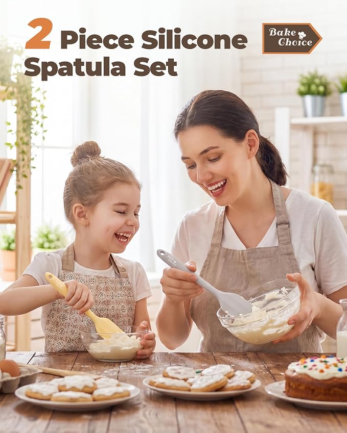 Bake Choice 2 Pieces Silicone Spatula Set, Premium Steel Core | Heat Resistant Up to 600℉, Food Grade BPA Free Rubber Spatula Set, Cooking & Mixing, Non-Scratch for Non-Stick Cookware