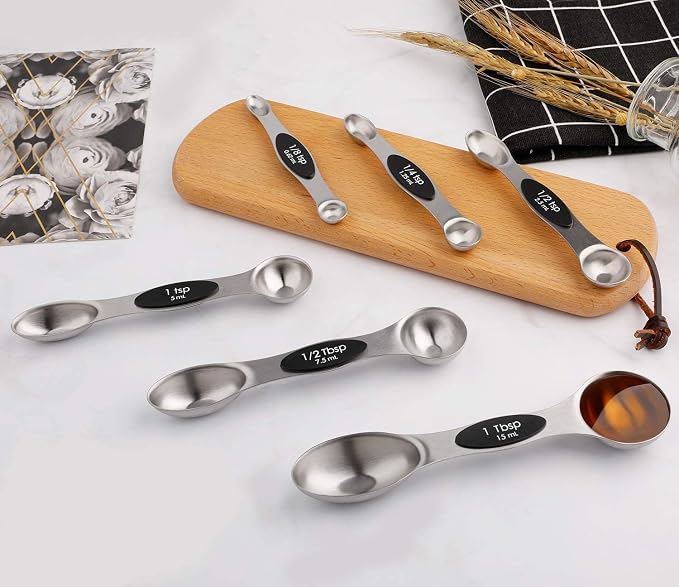 Magnetic Measuring Spoons Set of 6 Stainless Steel Dual Sided Teaspoon | for Measuring Dry and Liquid Ingredients