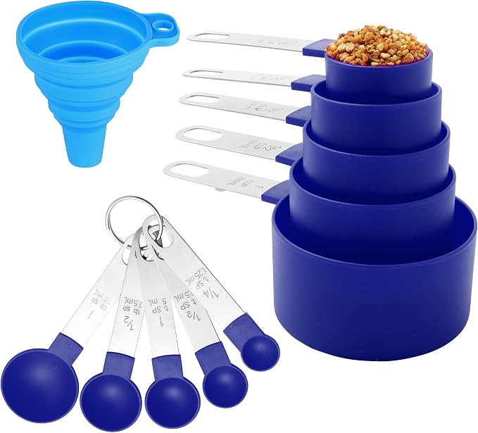 Measuring Cups and Spoons Set of Huygens Kitchen Gadgets 10 Pieces, Stackable Stainless Steel Handle Measuring Cups for Measuring Dry and Liquid Ingredient (Sapphire blue)