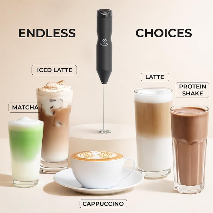 Zulay Kitchen Powerful Frother Wand AA Batteries Included, Ultra Fast Handheld Drink Mixer, Comfort Milk Frother, Stainless Steel Whisker, Frother Handheld for Coffee, Protein & Matcha - Frothmate 2.0