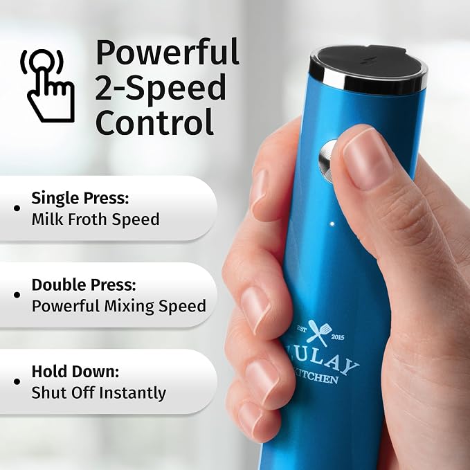 Zulay Kitchen Rechargeable Milk Frother Handheld - Frother Wand, Drink Mixer, Electric Whisk Frother, for Cappuccinos, Matcha & Protein Powder - Lux Double Whisk 2 Speed Waterproof 2000mAh Blue