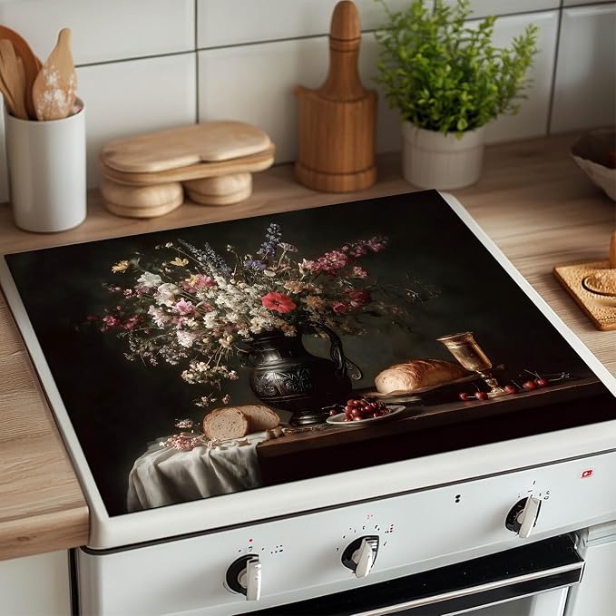 HOMETITUTE Stove Top Cover 28x20 Vintage Floral Still Life Heat Resistant