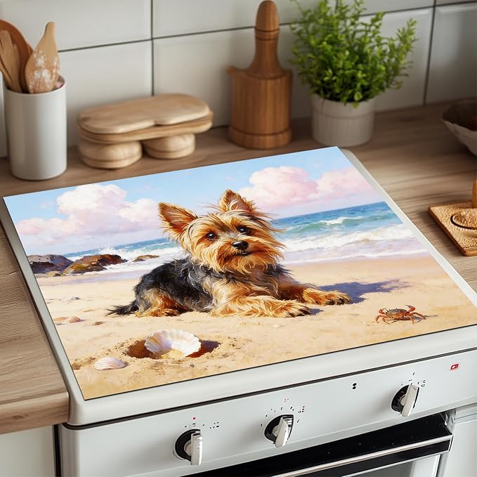 HOMETITUTE Summer Stove Top Cover 28x20 Beach Dog Oil Painting Heat Resistant