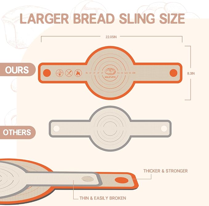 Koolstuffs Sourdough Silicone Bread Sling for Dutch Oven, 2 Pack | Long Handles for Dough Transfer, Nonstick Bread Release, Dishwasher Cleanup, Flexible Reusable Design, Oval and Round, Orange