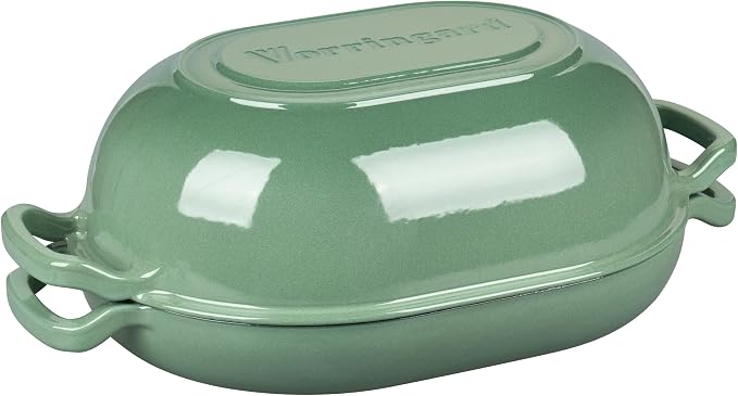 VORRINGARD Enameled Cast Iron Sourdough Bread Oven, Dutch Oven, Loaf Cast Iron Bread Pan for Homemade Bread Baking, Meatloaf Pan with Lid, 7QT, Sage Green