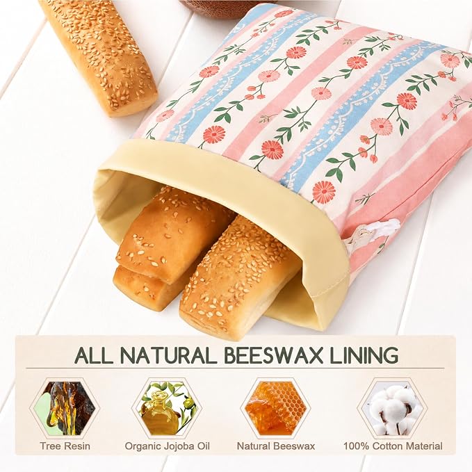2 Pack Beeswax Bread Bags for Homemade Bread, Sourdough Storage XL 17"x13" | Reusable Bees Wax Bread Bag & Keeper, Natural Canvas with Premium Box for Home Baking, Freezer Storage & Outdoor Use