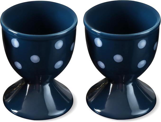 Cinf Ceramic Egg Cups, Set of 2, Boiled Egg Holders for Breakfast, Blue | Set of 2 ceramic egg cups, easy to clean, elegant blue design for boiled eggs, breakfast serving and everyday dining