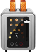 2 Slice Stainless Steel Smart Digital Timer Touch Screen Toaster | 6 Bread Types & 6 Shade Settings,Extra Wide Slots Toaster with Bagel,Defrost & Reheat Functions,Sound Function,Silver