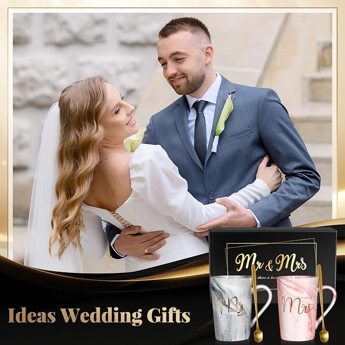 Linkax Wedding Gifts for Couples, Coffee Mugs with Photo Frame Makeup Bag | Christmas Gift for Couples Newlyweds Husband Wife His and Hers Couples Gift Bride to Be Bridal Shower Engagement Anniversary