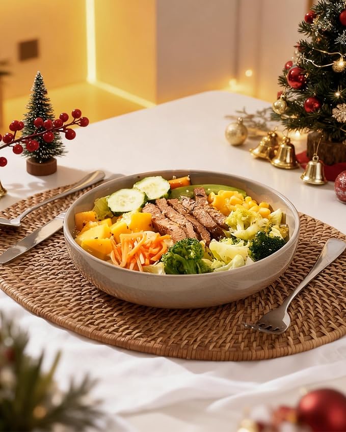 famiware Milkyway 33 oz Pasta Bowls Set of 6, Cinnamon Brown | Scratch-Resistant Stoneware Salad Bowls, Stackable, Dishwasher & Microwave Safe, Lead-Fre