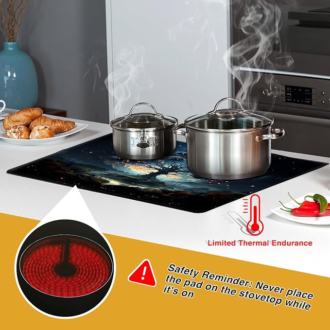 Electric Stove Top Cover, Huge Tree Pattren, 20.4 x 30.7 Inch | for Electric Glass or Ceramic Cooktop Protector, Heat Resistant Up to 400℉, Anti-Slip, Adds Counter Space, Dishwasher Safe