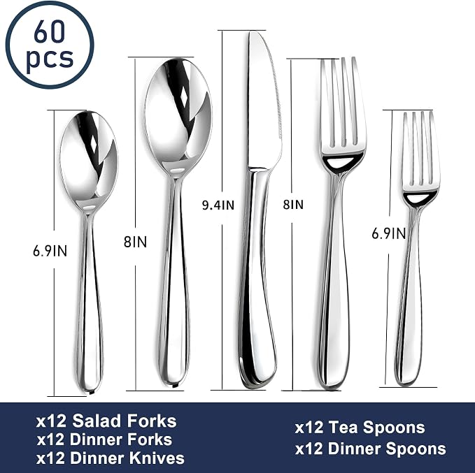 Heavy Duty Silverware Set for 12, Stainless Steel Flatware Cutlery Set | Heavy Duty Steak Knife Fork and Spoon, Dishwasher Safe, Gift Package for Wedding Housewarming