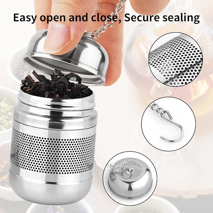 Fri4Free 2PCS Fine Mesh Stainless Steel Tea Infusers with Chain Hook & Lid | For Loose Leaf Tea Steeping, Reusable, Rust Resistant, Fits Most Mugs & Cups, Easy to Clean
