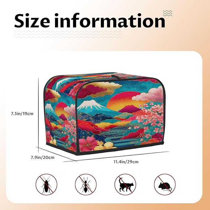 2 Slice Toaster Cover Colorful Japanese Mountains Toaster Covers Two Slice Wide Slot Waterproof and Dustproof Covers for Wide Slot Toasters and Small Appliances Kitchen Decor Gifts
