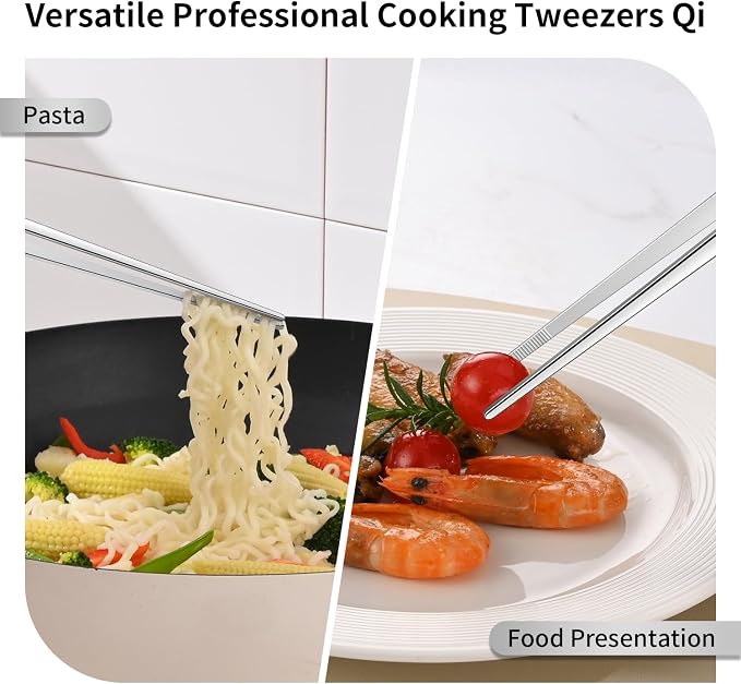 DEHOV 12 Inch Stainless Steel Kitchen Long Food Tweezers For Cooking,Metal Pasta Tongs,Skinny Chef Spaghetti Tongs