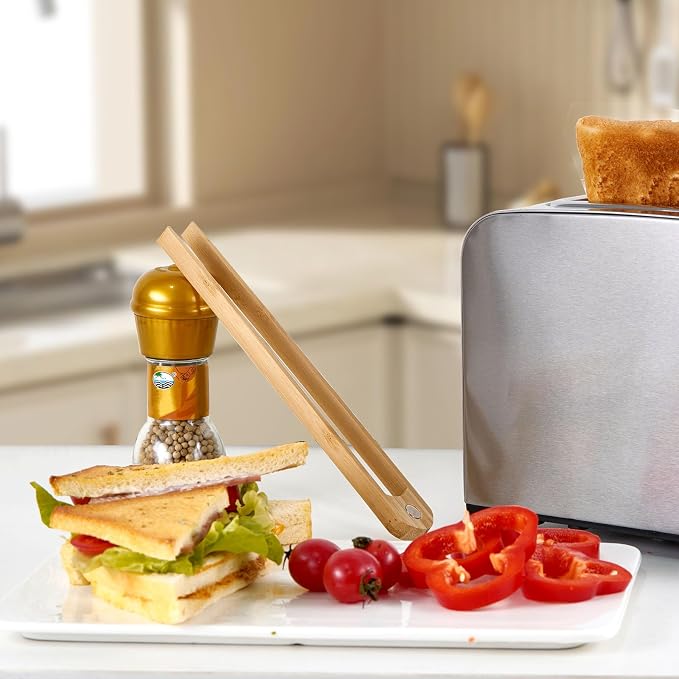 Jowmoy 2 Pieces With Magnet Natural Bamboo Toast Tongs, toast tongs, bamboo tongs,slip Design,for Toaster,Fruits, Bread & Pickles, Kitchen Utensil, Salad, Pasta, Grilling, BBQ.