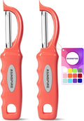 Rainspire Vegetable Peeler Potato Peelers for Kitchen, Sharp Stainless Steel Blades Veggie, Comfortable Handle Fruit Peeler, Carrot Peeler Apple Peeler Dishwasher Safe, Coral, 2-Pack