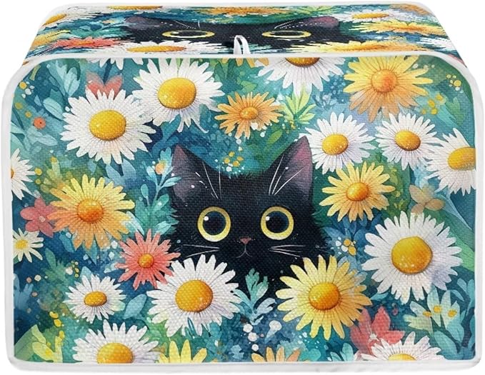 Black Cat Print Toaster Dust Cover Daisy Print Bread Maker Machine Covers Anti Fingerprint Kitchen Small Appliance Cover Fits Most Standard 4 Slice Toasters
