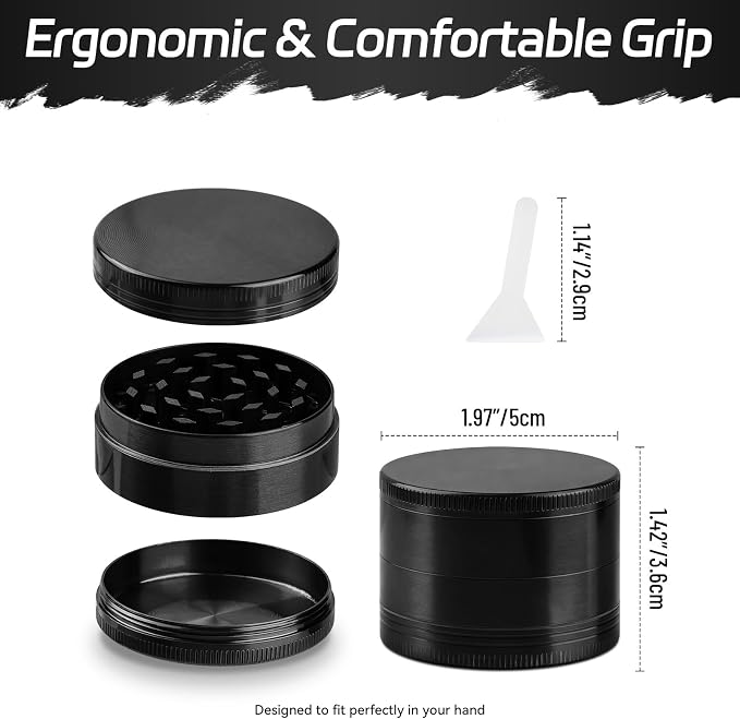 2'' Spice Grinder Coffee Bean Jar Heavy-Duty Zinc Alloy | Smooth Grinding for Kitchen (Black)