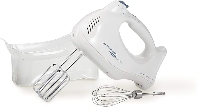 Hamilton Beach Power Deluxe 6-Speed Electric Hand Mixer With QuickBurst | Powerful 250 Watt Motor | Traditional Beaters | Whisk | Snap-On Storage Case | Bowl Rest | White | 62695V
