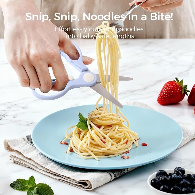 Premium Stainless Steel Portable Baby Food Safety Scissors, Detachable Feeding Shears for Toddlers Infant Kids Food Cutting Meats Noodles Vegetables with Protactive Cover