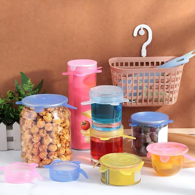 Patelai 16 Pack Silicone Jar Covers Same Size Silicone Jar Cap Stretch Lids Thicker Reusable Container Cover, Expandable Food Storage Covers Dishwasher and Freezer Safe 2.6-3.3 Inch(Multicolor)