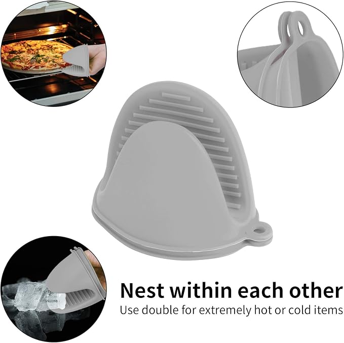 Vaincre 4PCS Heat Resistant Silicone Oven Mitts & Potholders, Black & Gray | Food Grade Silicone, Non-Slip Grip, Waterproof, Mini Size, Flexible, Dishwasher Safe, For Cooking Baking Grilling BBQ