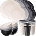 Quatish 32 Pcs Unbreakable Plates and Bowls, Plastic Dinnerware Sets for 8, Reusable Dish Set for Camping, Dishwasher Microwave Safe, Outdoor Kitchen and Apartment Dinning RV Essentials, Grey