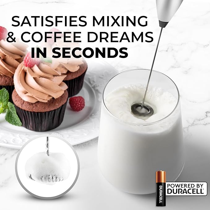 Zulay Powerful Milk Frother for Coffee with Upgraded Titanium Motor - Handheld Electric Whisk, Milk Foamer, Mini Mixer & Coffee Blender for Frappe, Latte, Matcha, No Stand - Imperial Silver Black