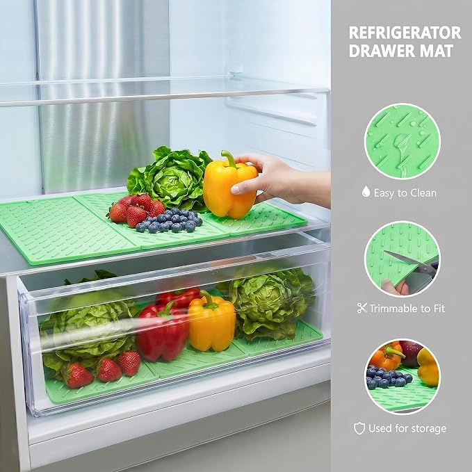 Green Silicone Dish Drying Mat for Kitchen Counter, Collapsible Trifold Large Dish Drainer Mat, Drying Mat with Hook, 24x16In Non-Slip Silicone Sink Mat, Easy to Clean