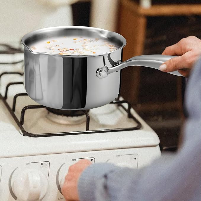 Stainless Steel Saucepan with Glass Lid, 2.0 Quart Multipurpose Sauce Pan with Cover, Sauce Pot Induction Cooking Pot- Easy Pour with Ergonomic Handle