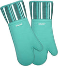 Alselo Silicone Oven Mitts Set, Heat Resistant 550 Degree,7.5"x16" | Extra Long Kitchen Mittens,Waterproof & Non-Silp Oven gloves for Baking Cooking Barbecue Microwave (Extra Long Blue, 2)