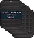 Silicone Trivets for Hot Dishes, Pots, Pans (4 Pack) - Heat-Resistant Pot Holders for Kitchen Countertop Mats - Silicone Trivet Mat (9 x 12 Inch) - Multipurpose Counter Pads (Black)