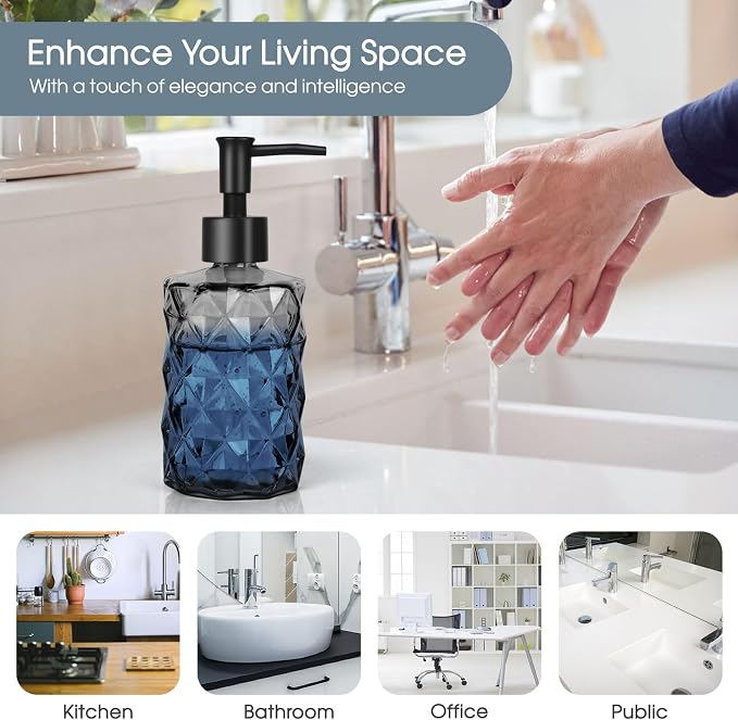 Topsky Glass Soap Dispenser with Plastic Pump, 330ml Liquid Hand Soap Dispenser, Rustproof Pump for Kitchen & Bathroom, Great for Lotions, Essential Oil, Liquid Soaps Clear Black
